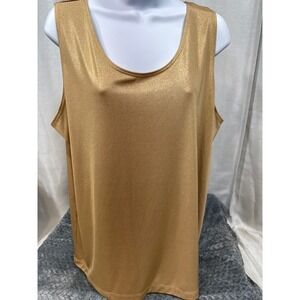Travelers by Chico's Gold Shimmer Tank Top Scoop Neck Sleeveless Size 3 XL NEW